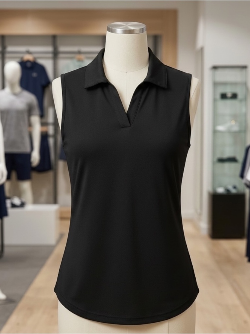 Sleeveless Black Polo Tank Top